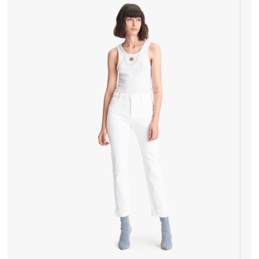 MOTHER The Scrapper Cuff Ankle Fray White Jeans 24 Totally Innocent Boho